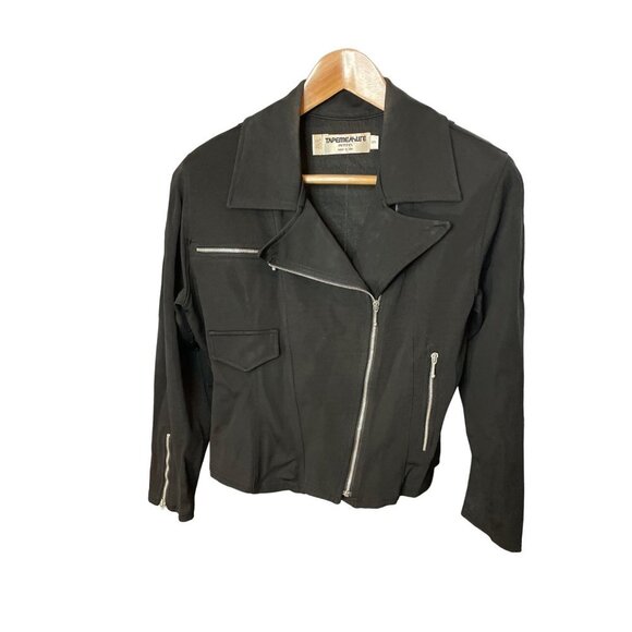 Vintage 90s Tapemeasure Black Made in the USA Motorcycle Jacket Sz S - Picture 1 of 10